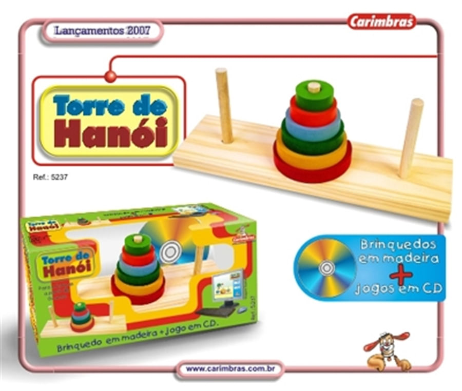 Jogo Educativo Torre de Hanói 6 Discos em Madeira Carimbras - Bambinno -  Brinquedos Educativos e Materiais Pedagógicos