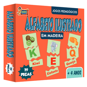 Jogo Pedagógico Alfabeto Ilustrado em Madeira com 79 Peças Ref. 3847
