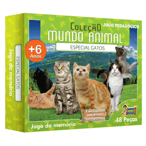 Jogo da Memória Coleção Mundo Animal Especial Gatos 48 Peças em Madeira Ref. 3683