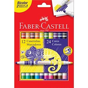 Caneta Hidrográfica Faber-Castell 12 Canetinhas Bicolor 24 Cores Ref. 15.0612N