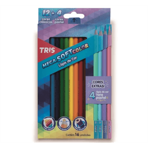 Lápis de Cor Mega Softcolor 12 Cores Clássicas + 4 Cores Pastel Tris Ref. 603537