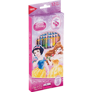 Lápis de cor 12 cores princesas + apontador Tris
