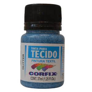 Tinta de tecido 37 ml Corfix com glitter Azul Turquesa