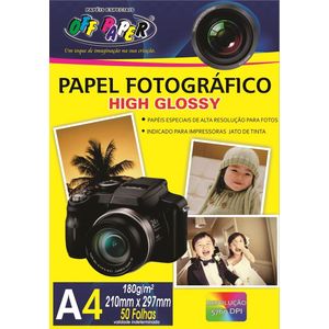 Papel Fotográfico High Glossy 180G A4 com 50 Folhas