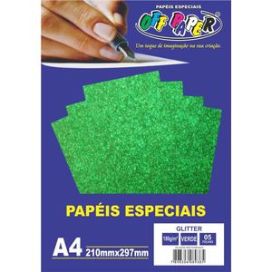 Papel A4 Glitter 180gr Verde Com 5 Folhas