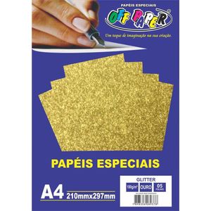 Papel A4 Glitter 180gr Ouro Com 5 Folhas
