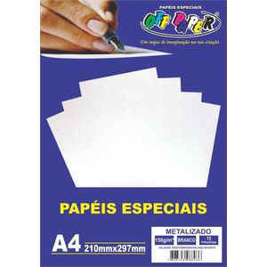 Papel A4 Metalizado Branco 150gr Pacote com 15 Folhas