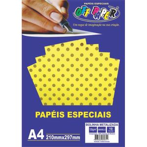 Papel A4 Bolinha Metalizada Amarelo 120gr Pacote com 10 Folhas