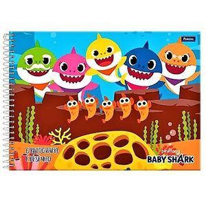 Caderno Espiral Capa Dura Cartografia e Desenho Baby Shark 96 Folhas