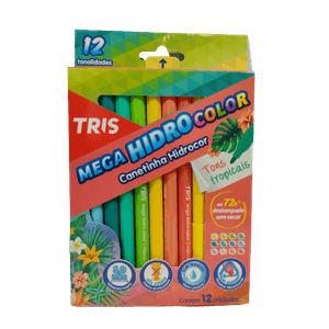 Canetinha Mega Hidrocolor Tris 12 Cores Tons Tropicais
