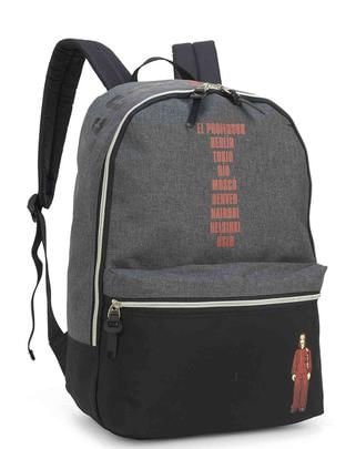 Mochila-Escolar-La-Casa-De-Papel-Cinza-MS46065CP-Luxcel