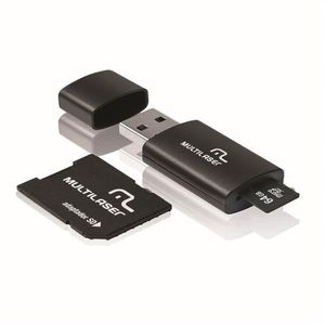 Adaptador 3 em 1 SD + Pen drive +Cartão De Memória Classe 10 64GB Preto Multilaser MC115