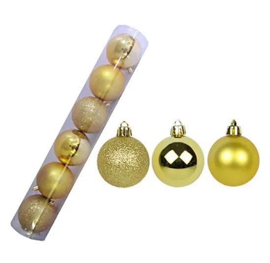 Jogo de Bolas Natalinas Gliter Dourado 6Pcs 8cm Maramelo Natal