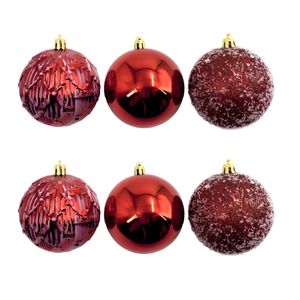 Conjunto Bola Mista De Natal Texturizada Vermelha 8cm Ref. 8790