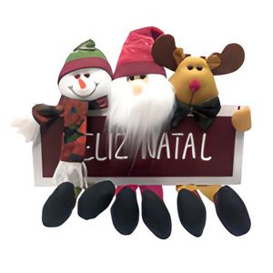 Placa Feliz Natal Com Rena, Papai Noel E Boneco De Neve XTS7225
