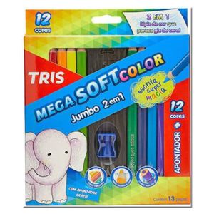Lápis De Cor 12 Cores Jumbo Megasoft 2 Em 1 Tris