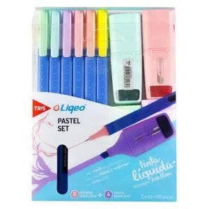 Kit Caneta Liqeo Griffpen + Marca Texto Pastel