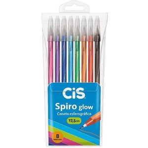 Caneta Esferográfica Cis Spiro Glow 0.7mm Com 8 520634