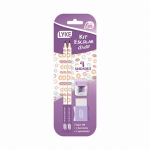 Kit Escolar Lyke Roxo Pastel 2 Lápis Grafite + 1 Apontador + 1 Borracha