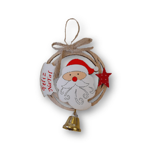Pendente Madeira Figura Natalina Com Sino Wf1383