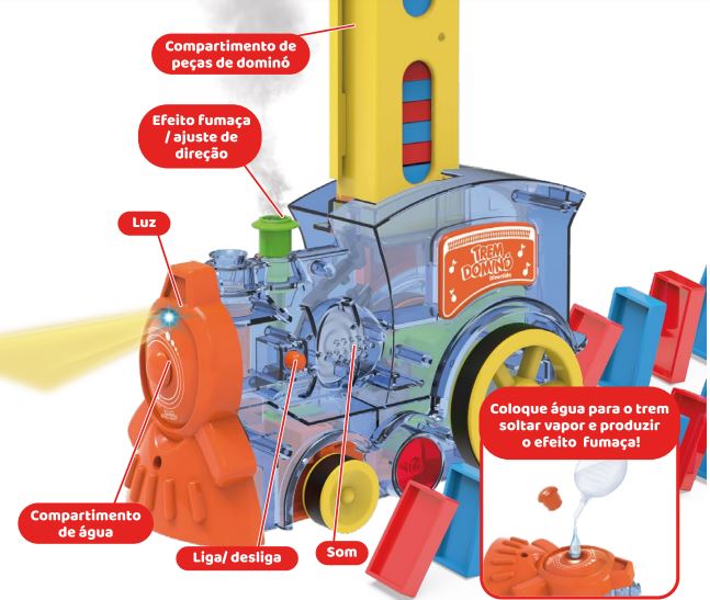 Trem Brinquedo Educativo Empilha Peças Som Luz Efeito Fumaça