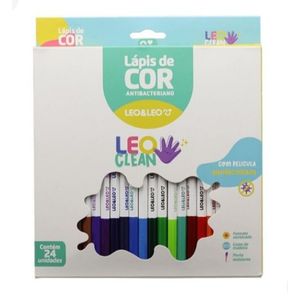 Lápis De Cor Antibacteriano Leo Clean C/24 Cores- Leonora Ref. 72113