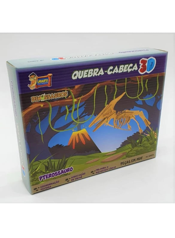 Jogo Quebra Cabeça 3D Dinossauros em MDF (Uriarte)